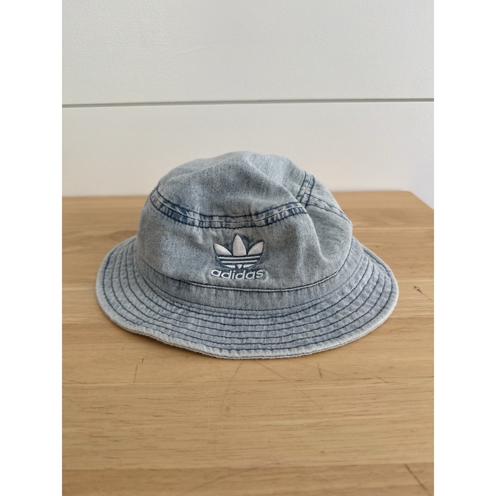 Adidas Originals Denim Bucket Hat Light Wash Blue Trefoil Logo RN90288
